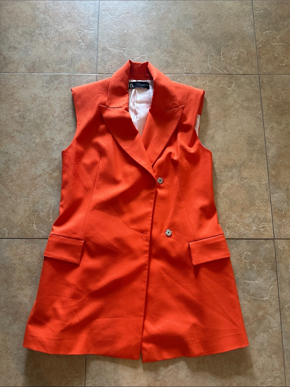 Zara Sleeveless Blazer in Vibrant Orange